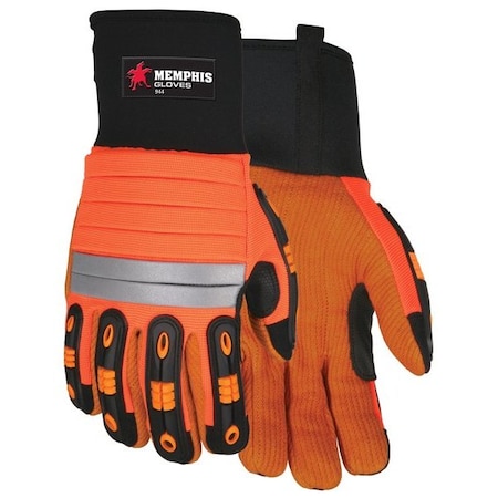Mcr Safety Mechanics Gloves Hi-Visibility corded palm and reflective back TPR finger protection and, PR 944M